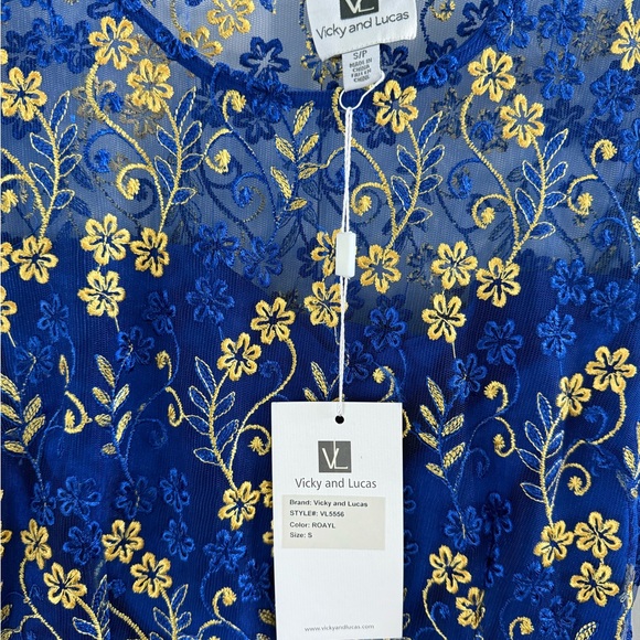 Chic Long Sleeve Blue and Gold Floral Dress - Picture 2 of 3